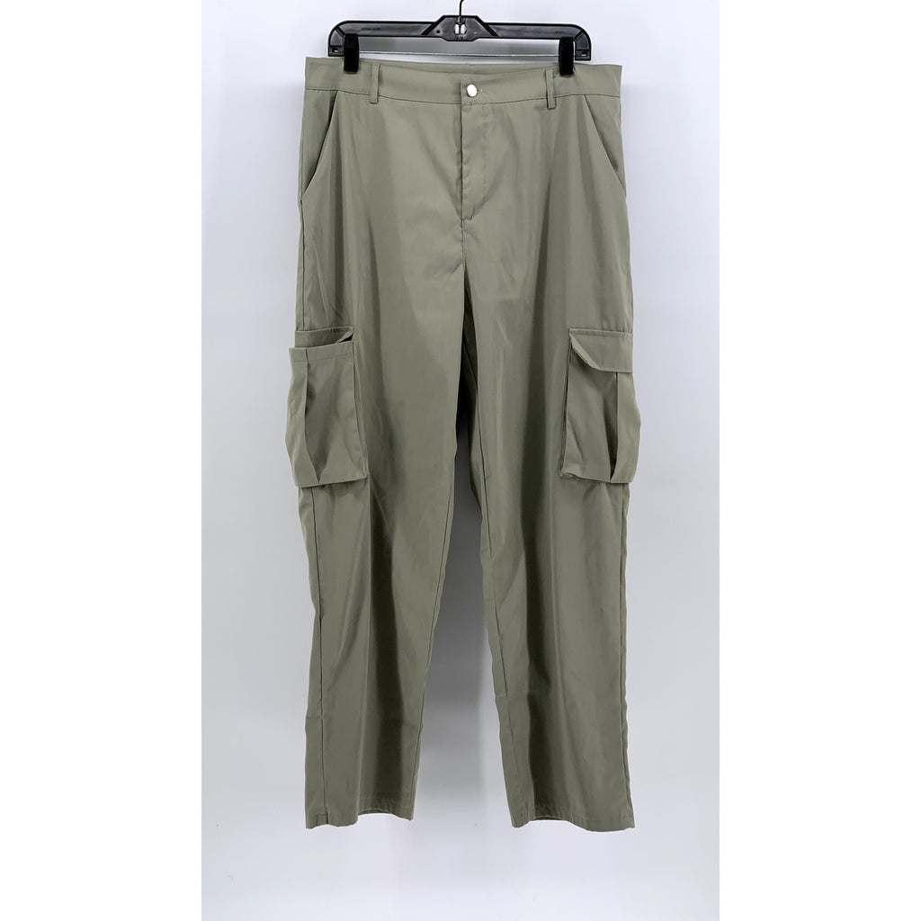 BLUSH MARK Women's Olive Green Solid Cargo Straight-Leg Pants SZ XL