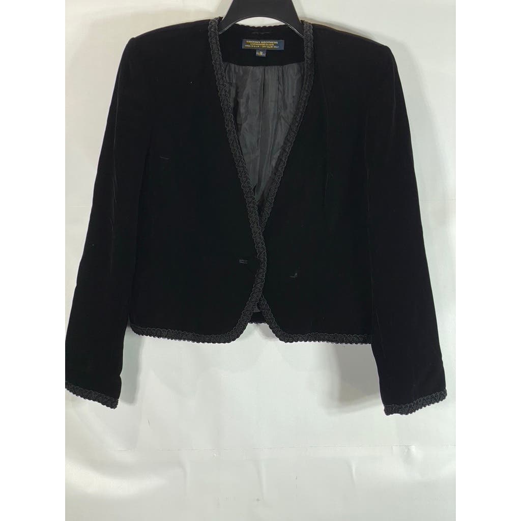 BROOKS BROTHERS Women's Black Vintage Textured Velvet Single-Button Blazer SZ 12