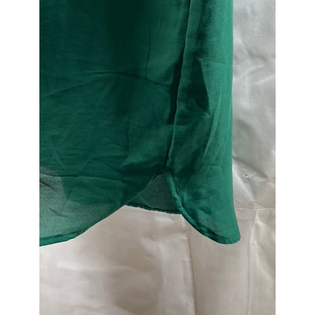 H&M Women's Forest Green V-Neck Semi-Sheer Round-Hem Mini Dress SZ 2