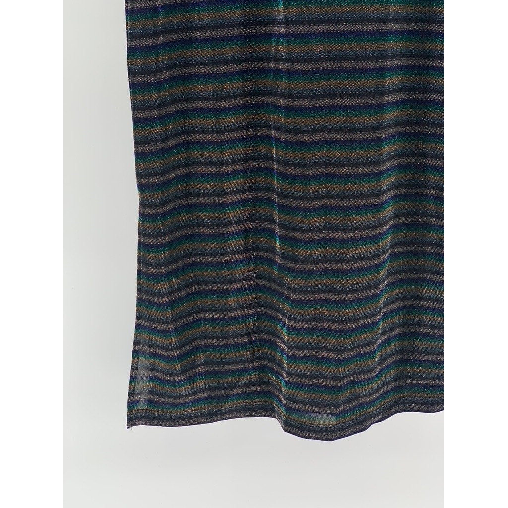 KEITH HARING By GGPX Women's Black-Multi Striped Metallic V-Neck Midi Dress SZ S