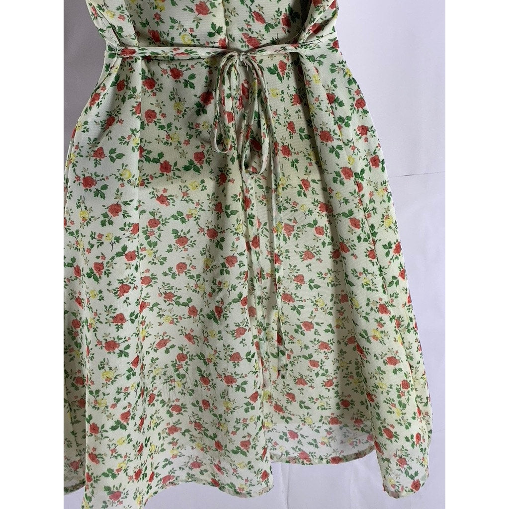 UNBRANDED Women's White Floral V-Neck Short Sleeve Wrap Mini Dress SZ S