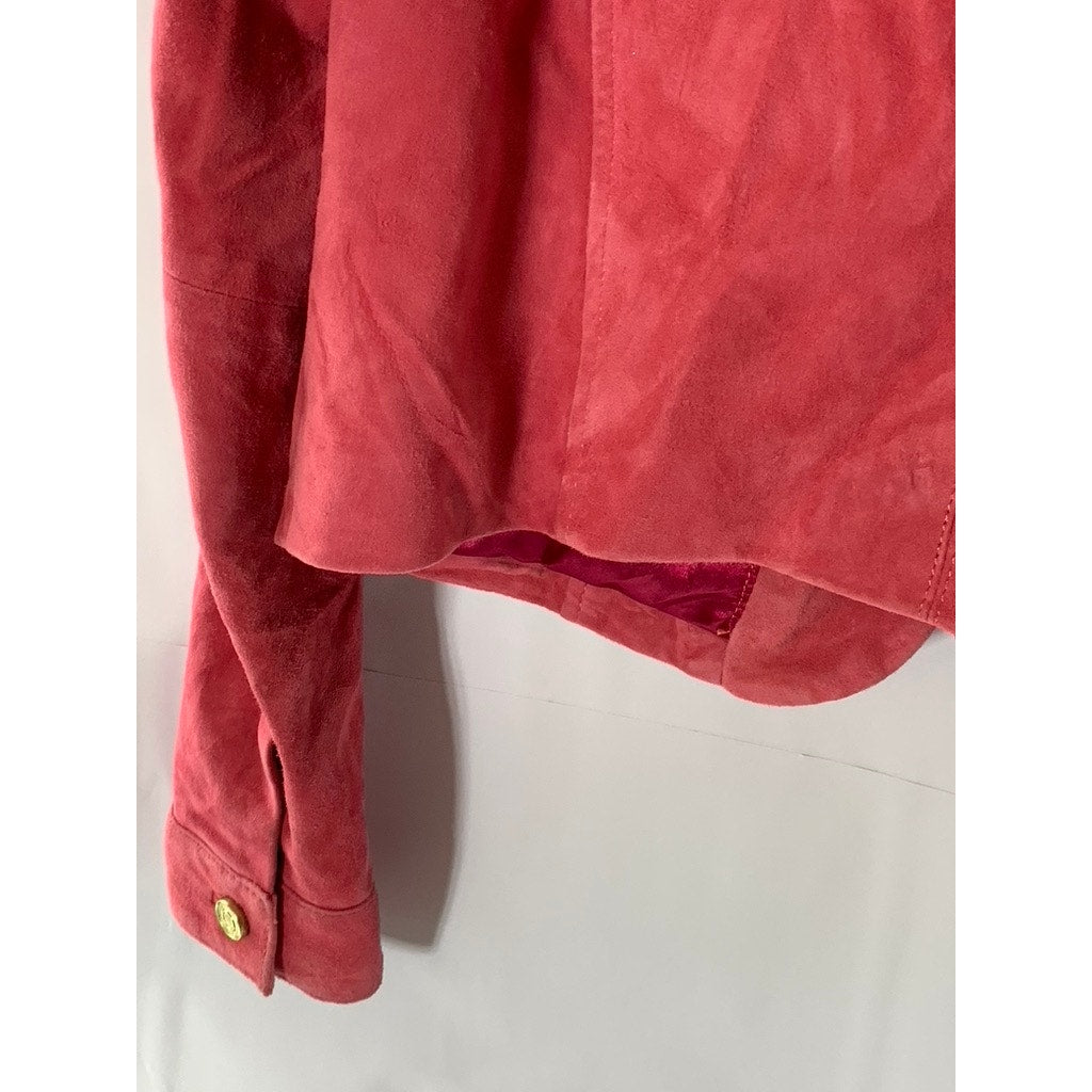 NASTY GAL COLLECTION Women's Red Suede Leather Fringe Button Down Jacket SZ 4