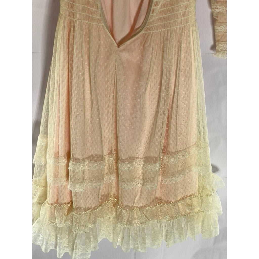 SWEET PICKINS Women's Beige Lace Boho "Vintage" Long Sleeve Prairie Dress SZ 0