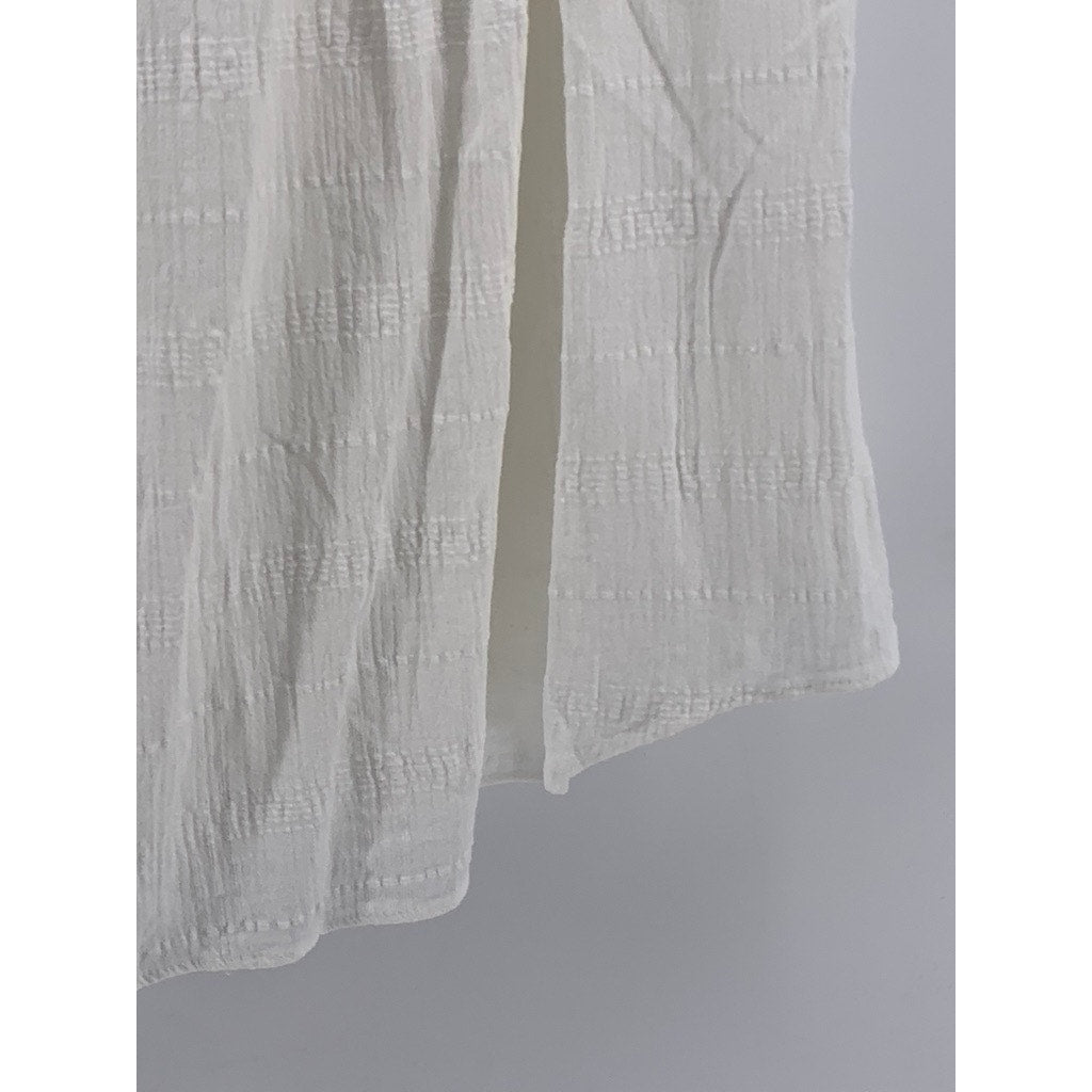 LAUREN CONRAD Women's White Solid Cotton Pleated Short Sleeve Top SZ XL