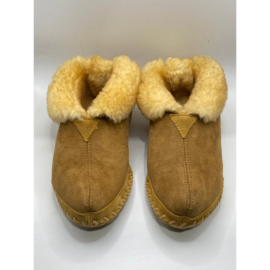 L.L. BEAN Women's Tan Wicked Good Moccasin Suede Shearling Slippers SZ 8