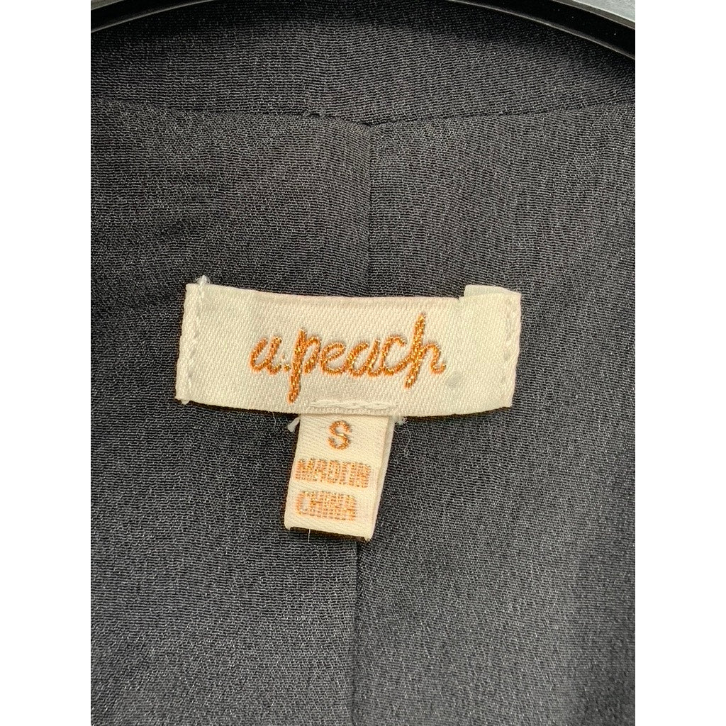 A.PEACH Women's Black-Silver Printed Double-Button Notch Collar Blazer SZ S