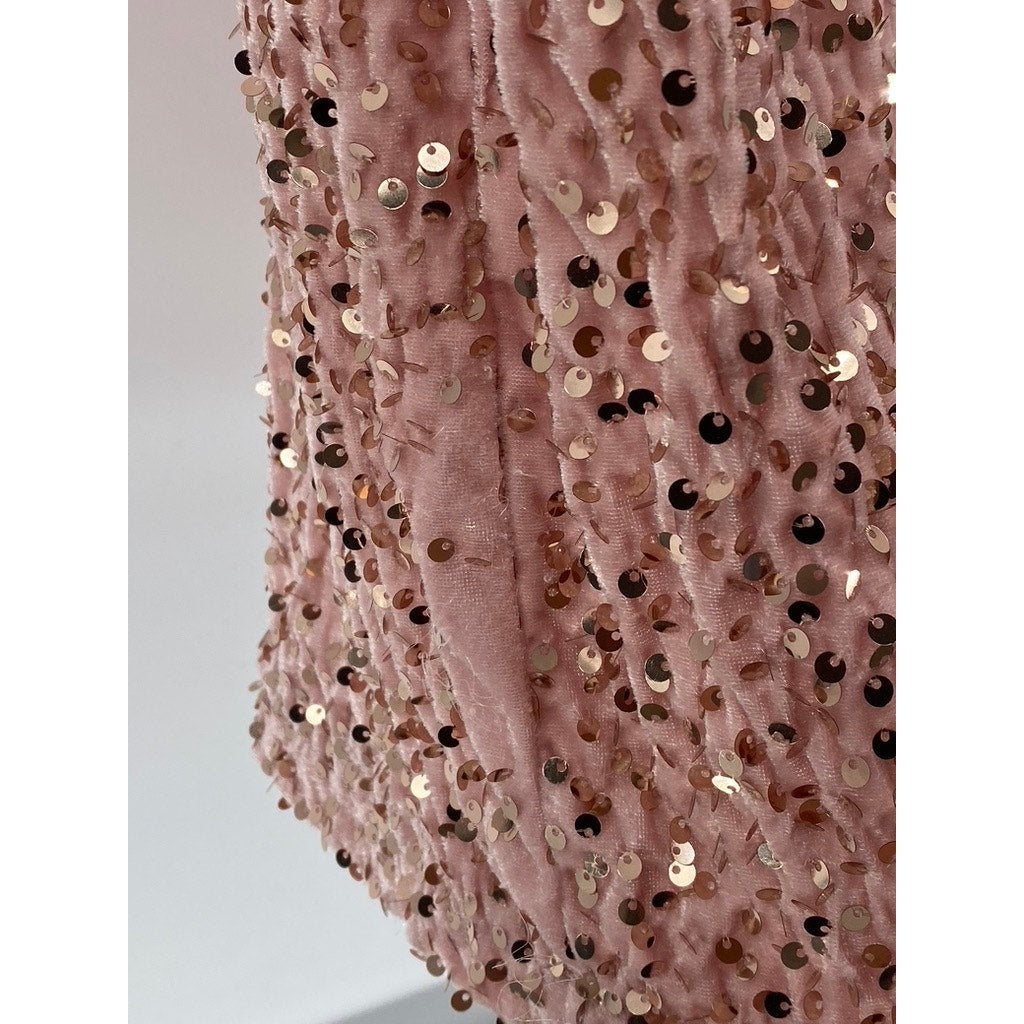 R. VIVIMOS Women's Pink Crewneck Sequin Open-Back Elbow Sleeve Mini Dress SZ L