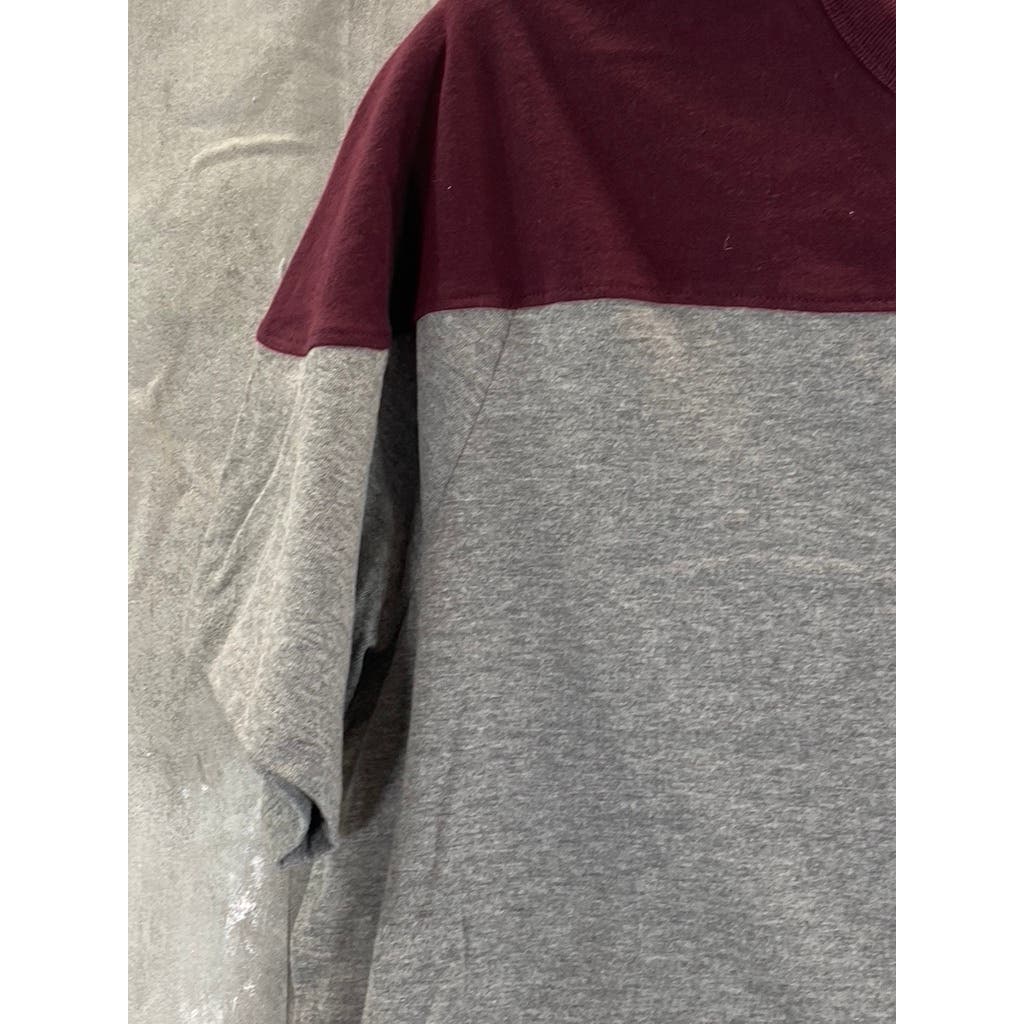 AMERICAN EAGLE Men's Burgundy/Grey Standard-Fit Crewneck T-Shirt SZ M