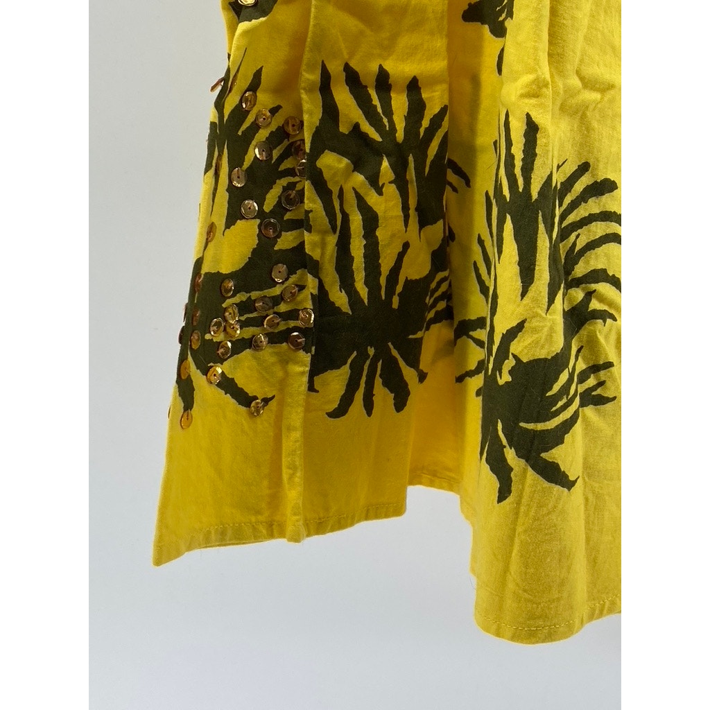 GLAMOR ANGEL Women's Yellow-Black Floral Sequin Embellished Midi Skirt SZ M