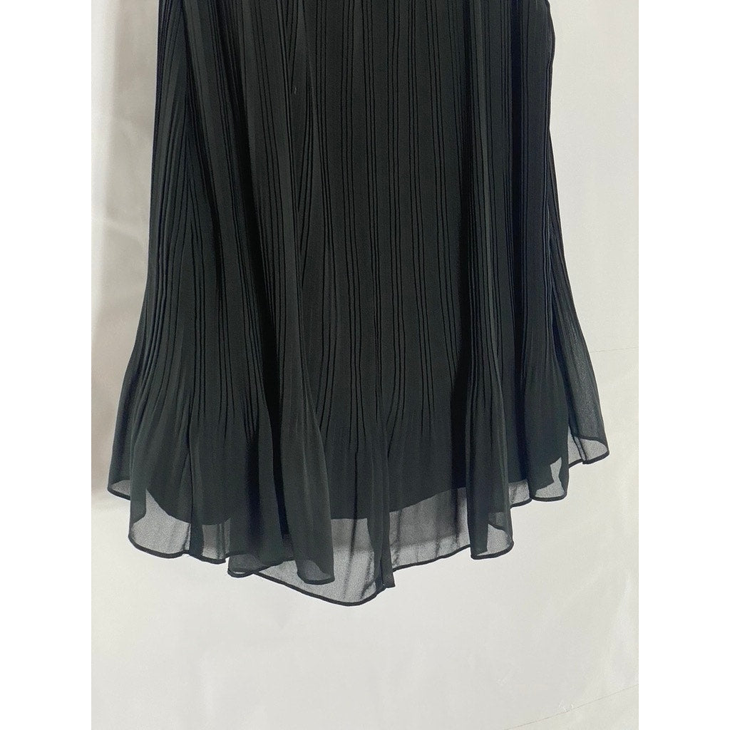 CLUB MONACO Women’s Black Sheer Pleated Crewneck Sleeveless Relaxed-Fit Top SZ S