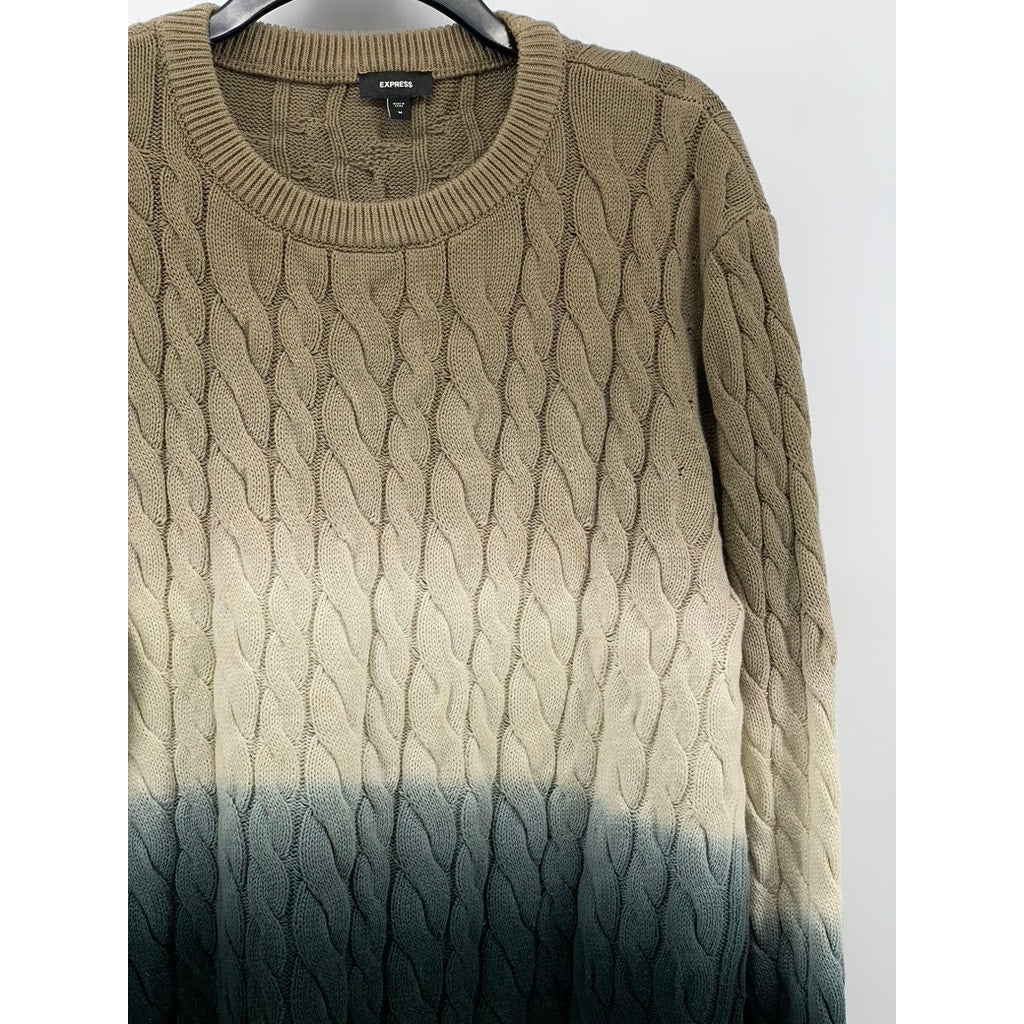 EXPRESS Men's Brown-Blue Dip Dye Cable Knit Sweater SZ M