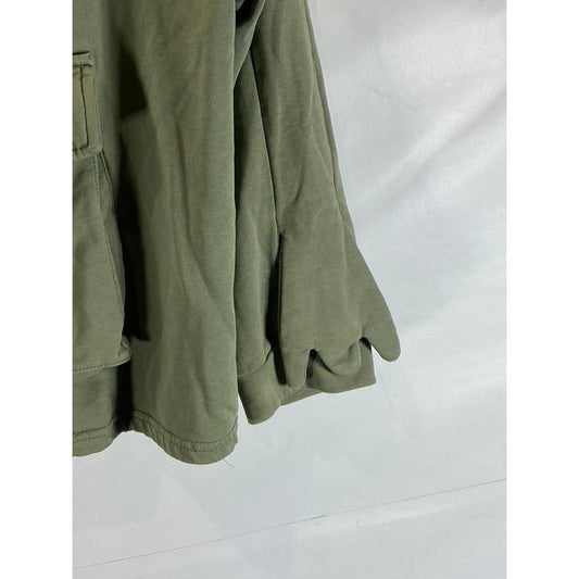 MODAKAWA Women's Olive Green Frog Zipper Envelope Oversized Hoodie SZ M
