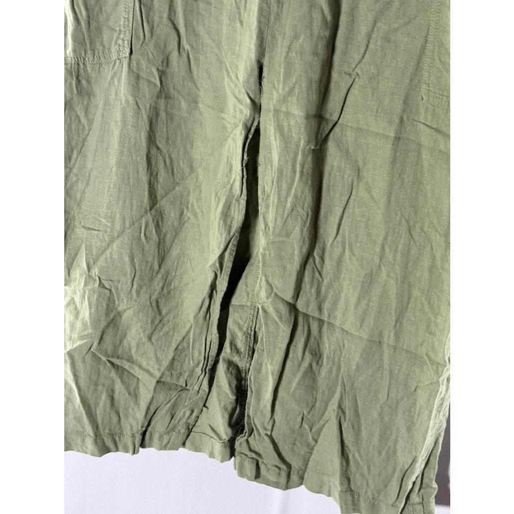 ZARA Women's Green Linen-Blend Front-Slit Midi Skirt SZ S