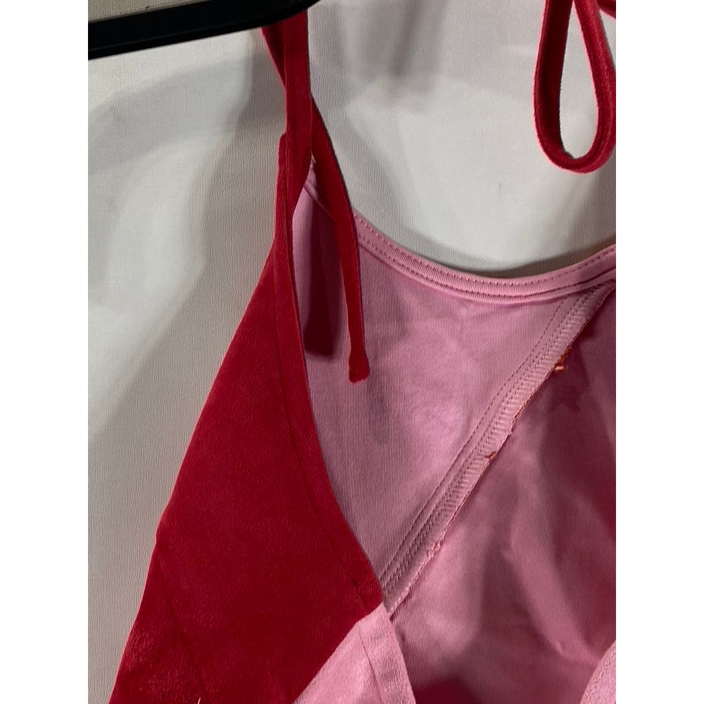 CIDER Women's Red/Pink/Orange Color Patchy Halter Cropped Tank Top SZ S(US4)