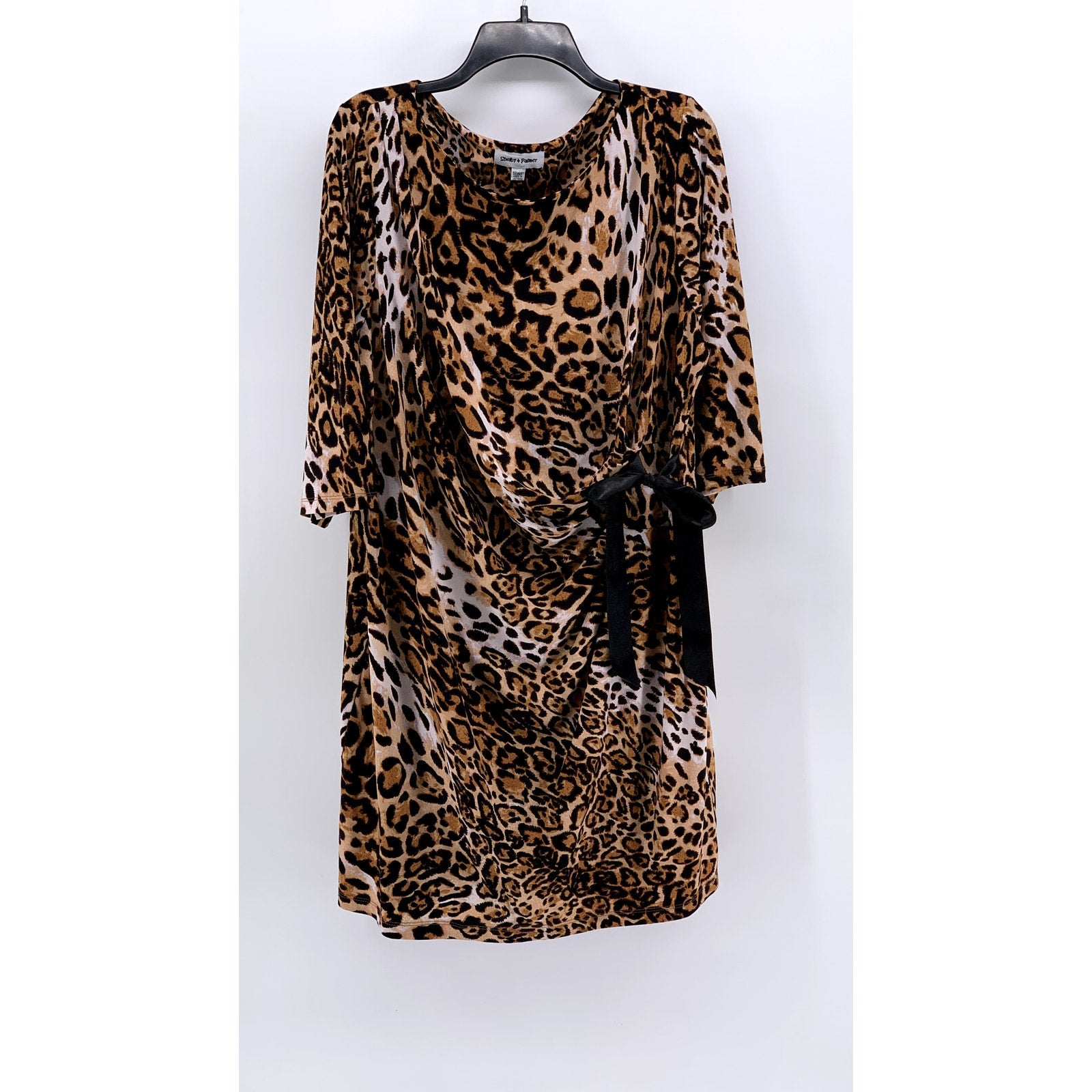 SHELBY & PALMER Women's Cheetah Print Side-Tie 3/4 Sleeve Dress SZ 18WP