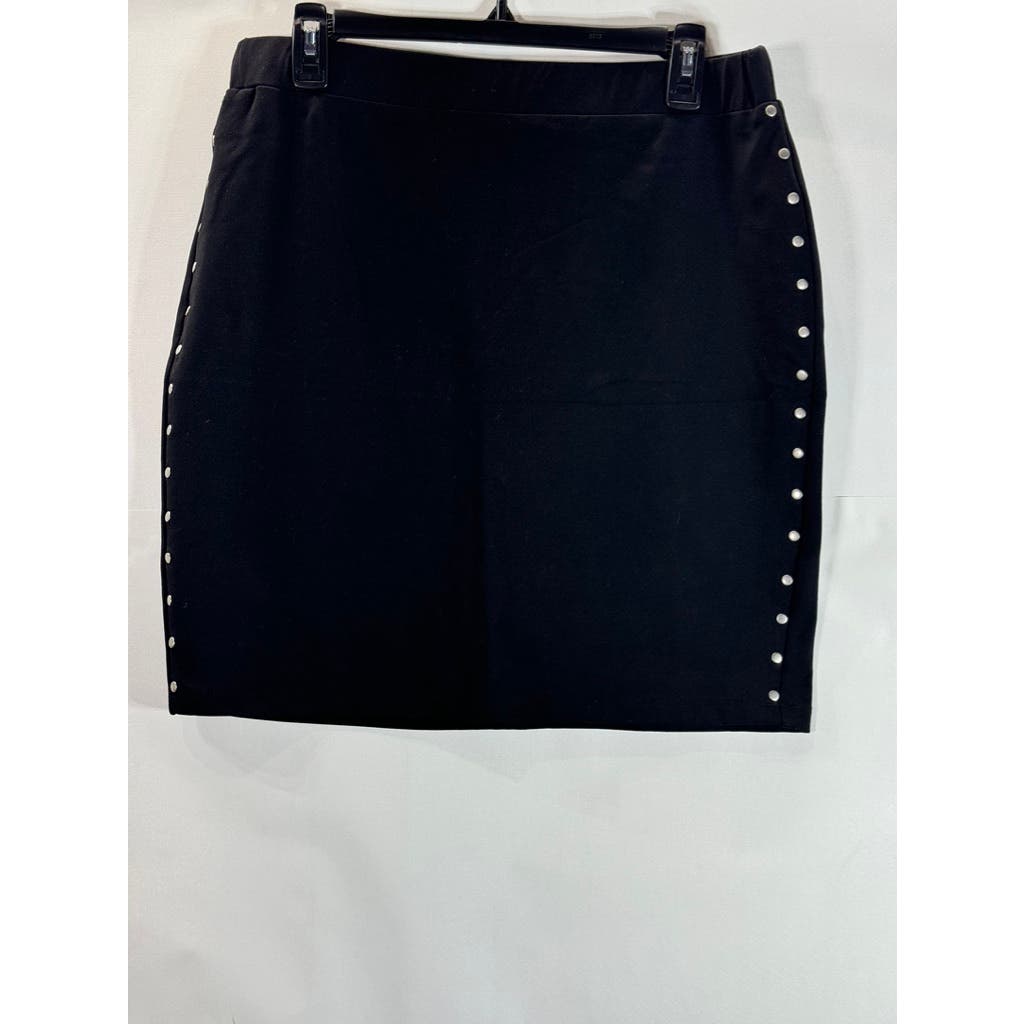 PHILOSOPHY REPUBLIC CLOTHING Women's Black Studded Trim Pull-On Mini Skirt SZ L