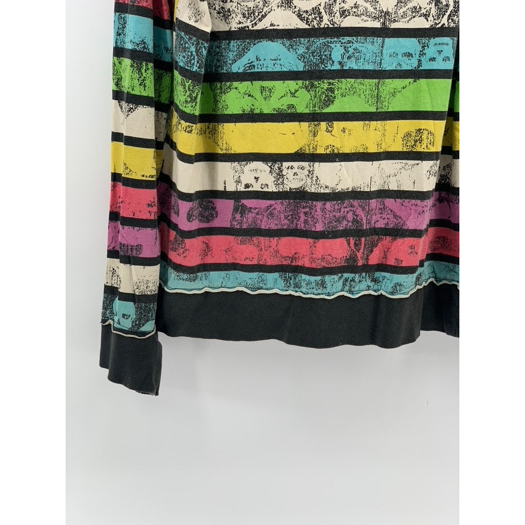 UNBRANDED Men's Black-Multi Striped Skull Graphic Casual Hooded Shirt SZ M