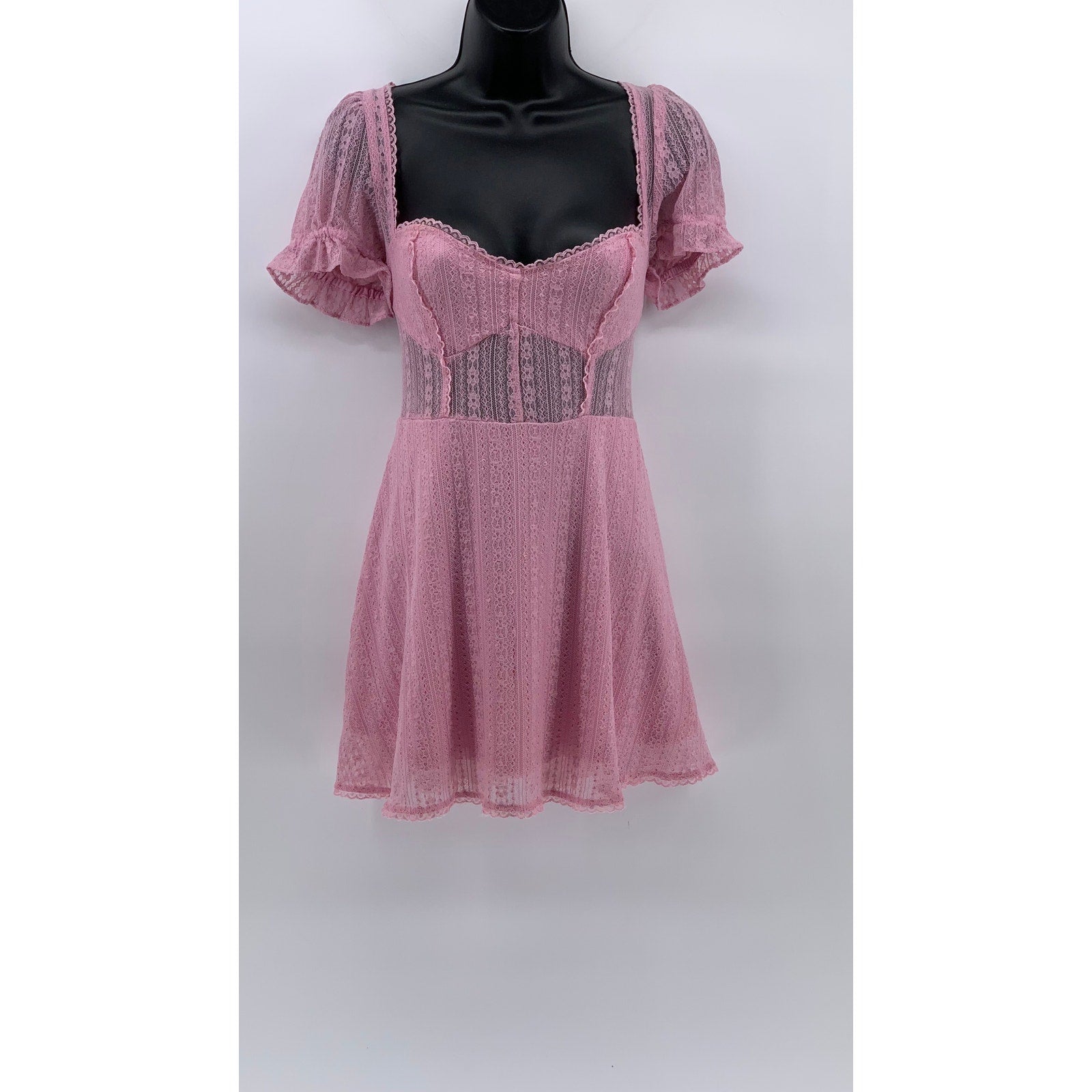 URBAN OUTFITTERS Women's Pink Roxie Lace Trim Short Sleeve Mini Dress SZ S