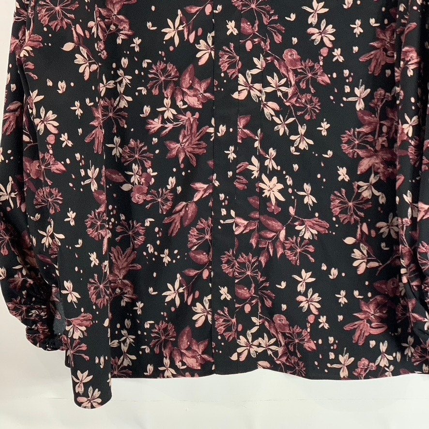 NORDSTORM Women's Black Floral Print V-Neck Long Sleeve Top SZ XL