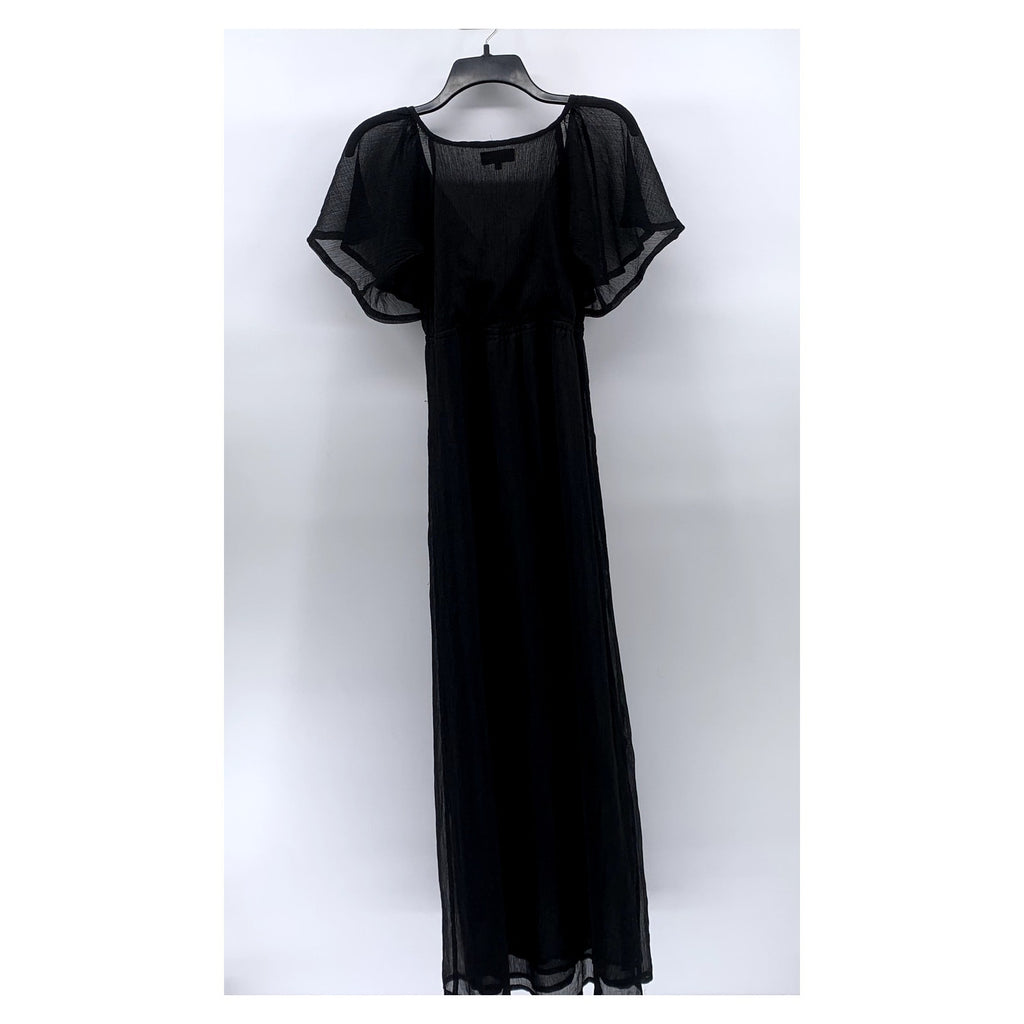 BIK BOK Women's Black Sheer V-Neck Flutter Short Sleeve Maxi Casual Dress SZ XS