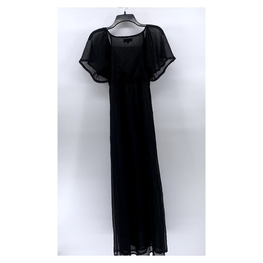 BIK BOK Women's Black Sheer V-Neck Flutter Short Sleeve Maxi Casual Dress SZ XS