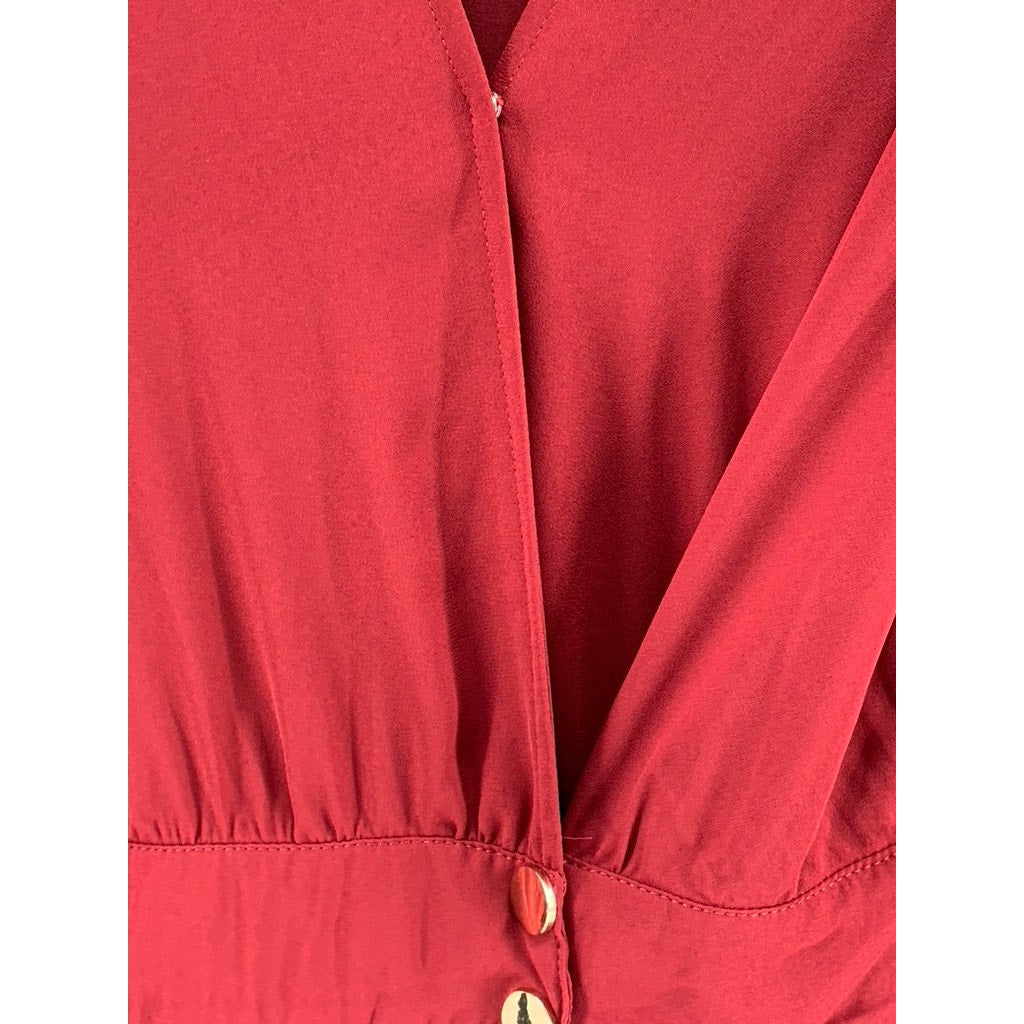 VICI Women's Burgundy Wrap Long Sleeve Pleated Maxi Dress SZ S