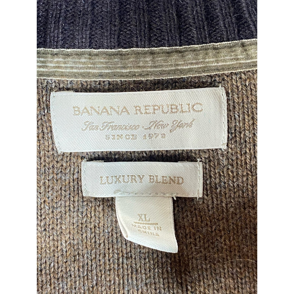 BANANA REPUBLIC Men's Brown Colorblock Luxury Blend Zip-Up Sweater SZ XL
