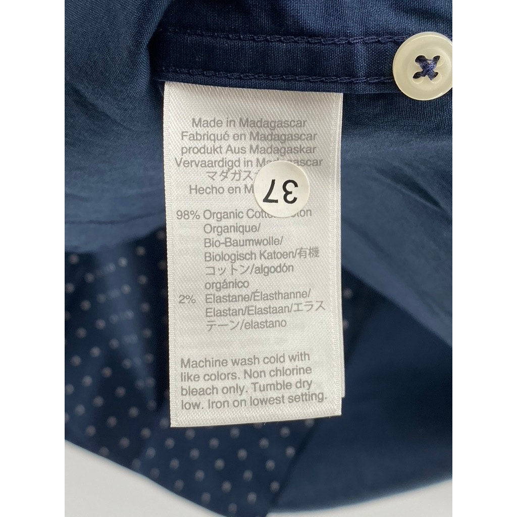 J.CREW Men's Navy Blue-White Micro Dot Stretch Slim-Fit Button-Up Shirt SZ L