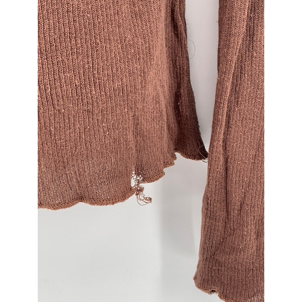 BAYSE Women's Brown Knit One-Shoulder Long Sleeve Knit Top SZ M