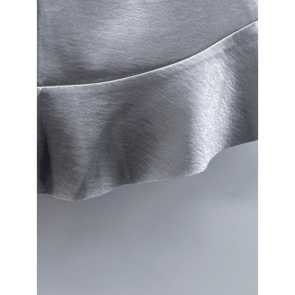 H&M Women's Silver Metallic Ruffle-Hem Mini Skirt SZ 6