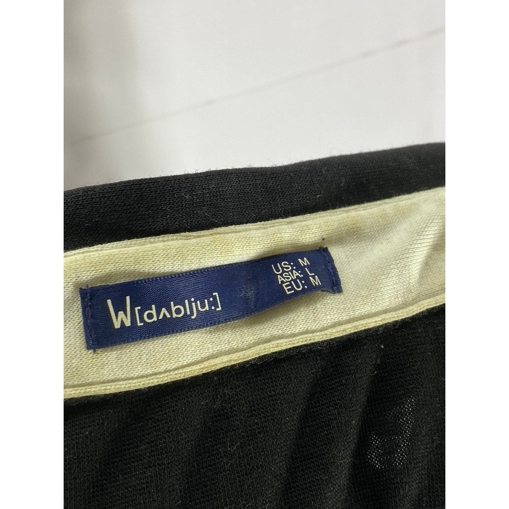 W[DABLJU:] Men's Black-Beige Embroidered 'B' Long Sleeve Polo Shirt SZ M