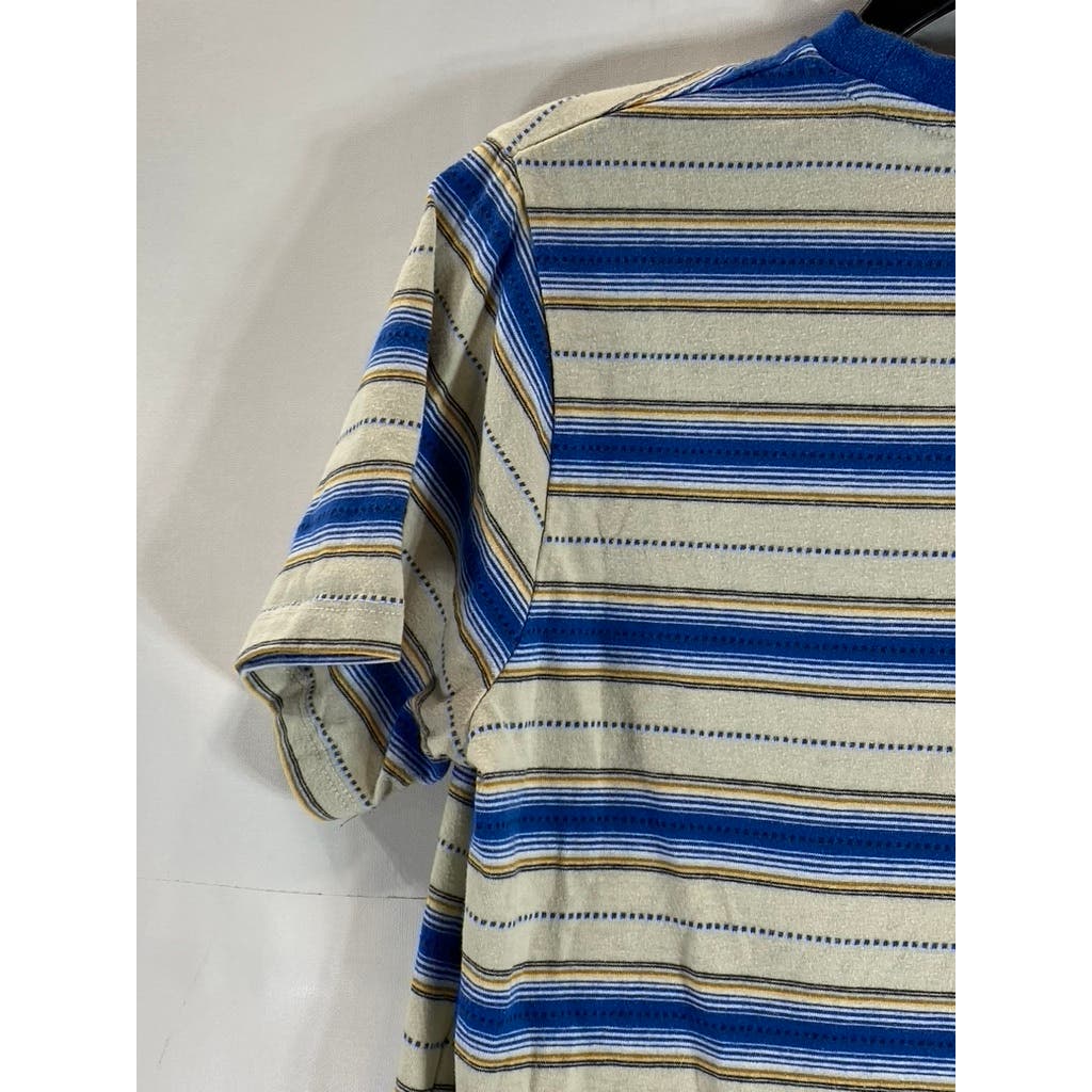 VANS Men's Blue/Beige Striped Crewneck Short Sleeve T-Shirt SZ S