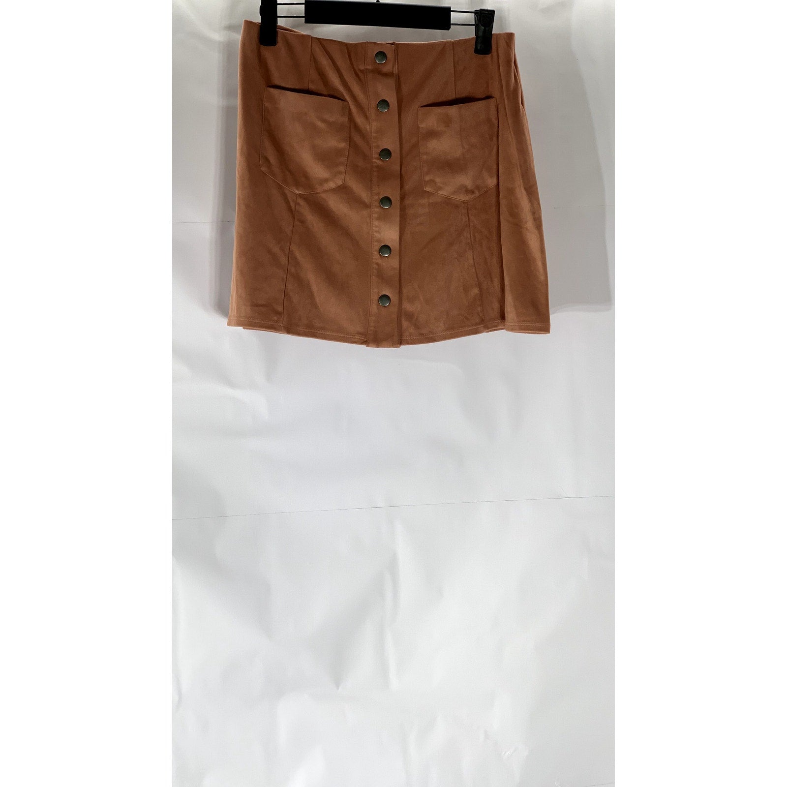 FOREVER 21 Women’s Salmon Pink Button-Front Faux-Suede Mini Skirt SZ M