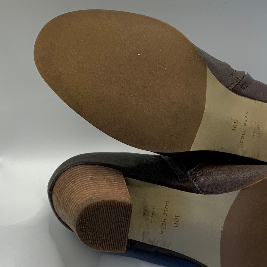 COLE HAAN Women's Brown Leather Calixta Round-Toe Side-Zipper Bootie SZ 10
