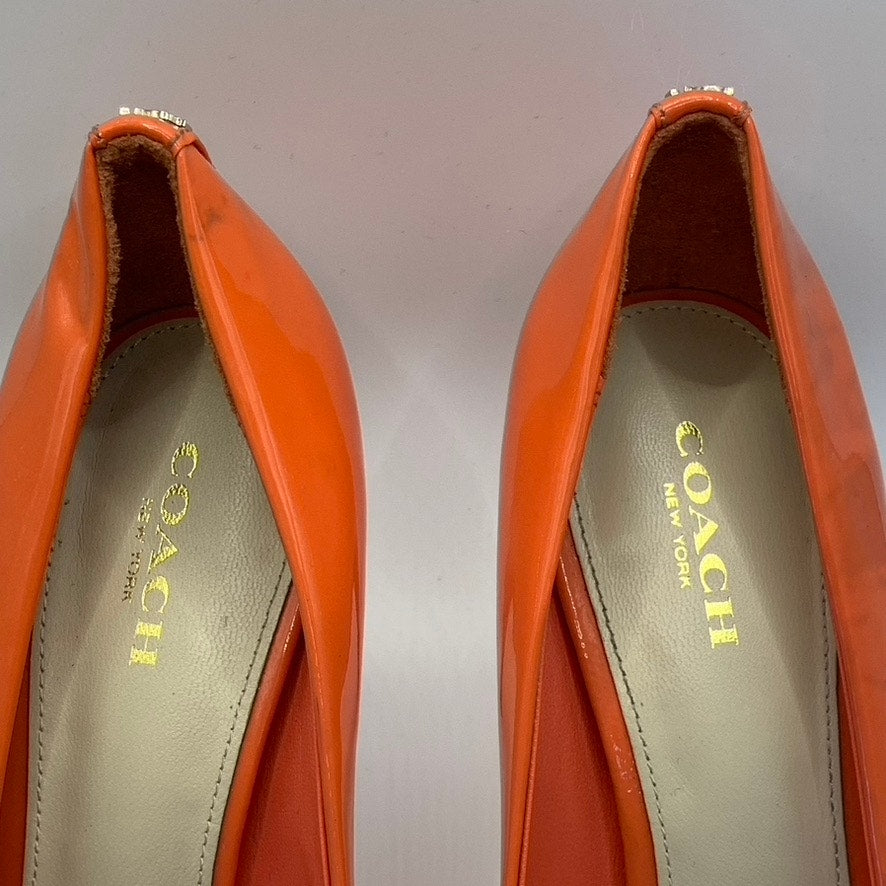 COACH Women's Orange Nala Patent Leather Round-Toe Slip-On Pumps SZ 7.5