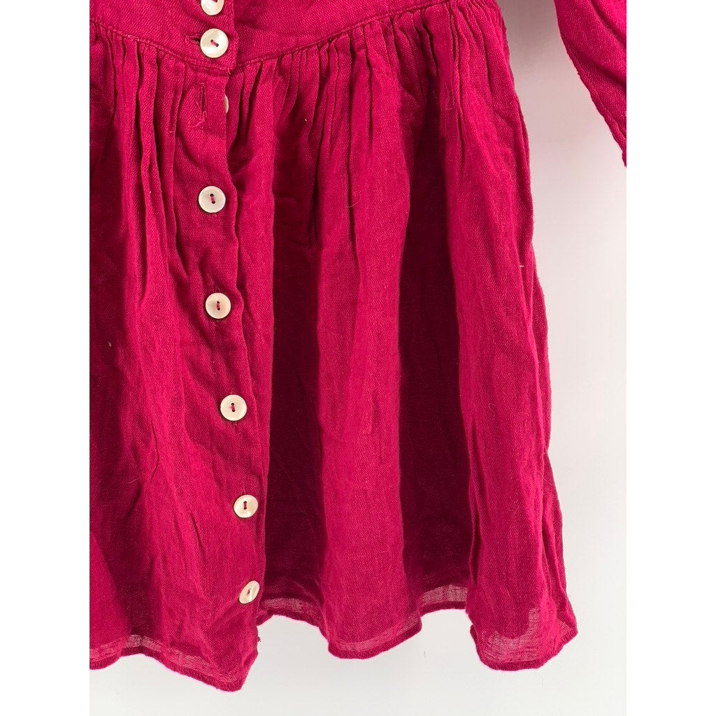 FREE PEOPLE Women's Fuchsia Antigua Open V-Back Button Long Sleeve Dress SZ XS