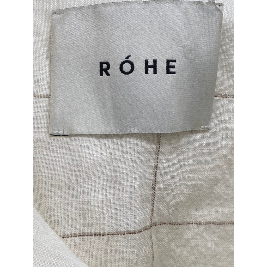 ROHE Women's Off-White Windowpane Linen Button-Up Long Sleeve Shirt SZ 42(US10)
