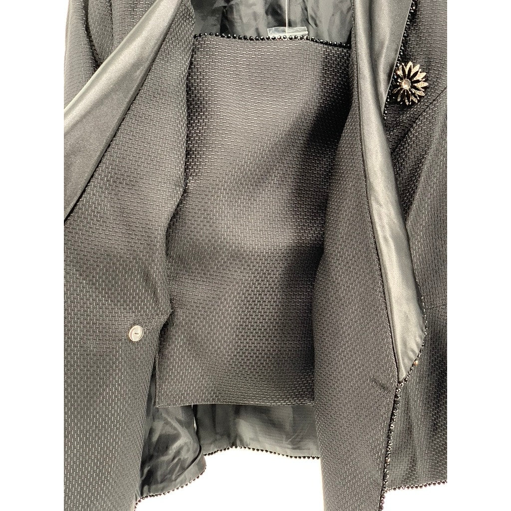 AHSRO Women's Plus Black Textured Beaded Double Breasted Blazer SZ 16W