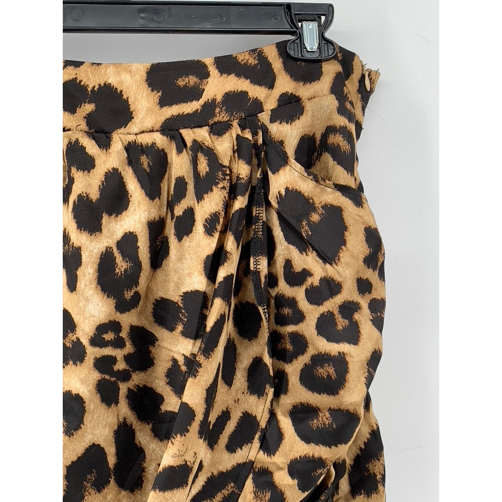 PRETTY LITTLE THINGS Women's Brown Animal Print Ruched Mini Skirt SZ 14