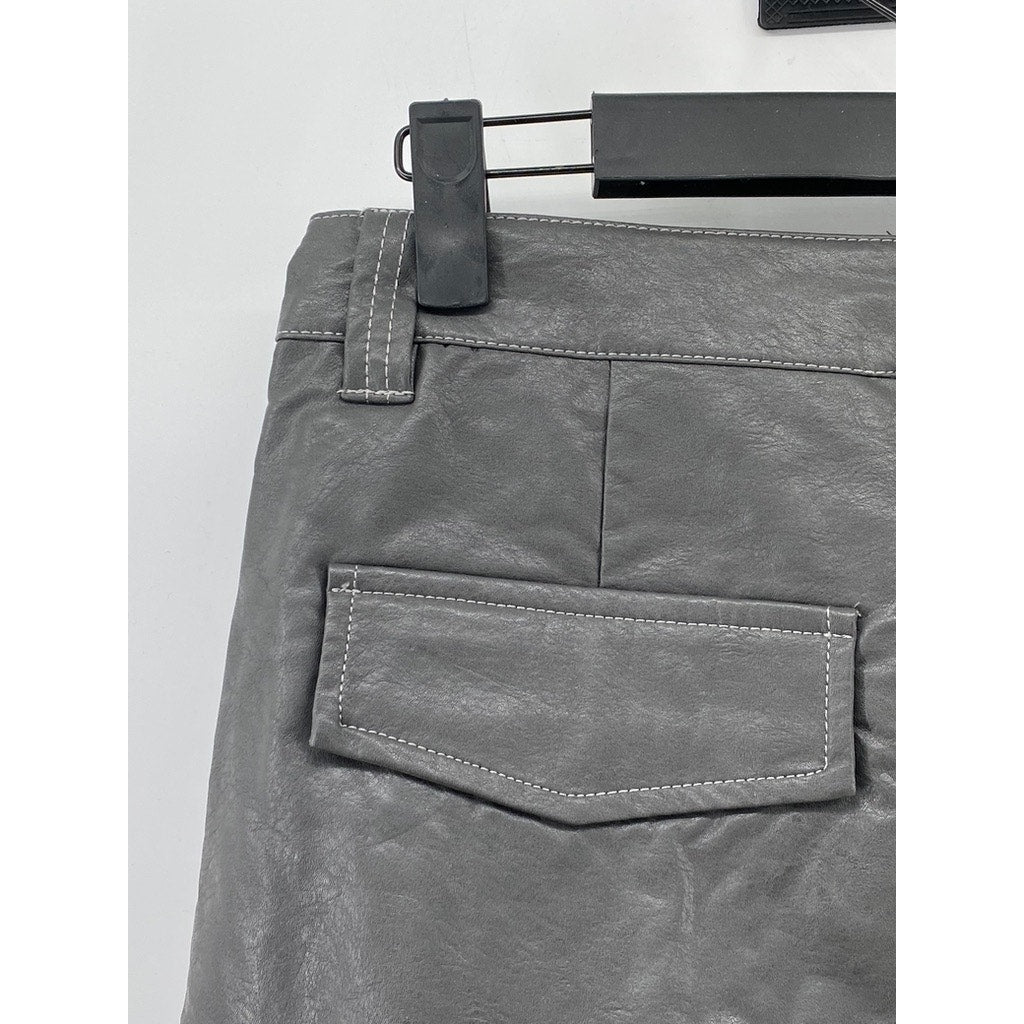 ASOS Women's Black Faux-Leather Slim-Leg Cuffed Hook & Bar Pant SZ 29