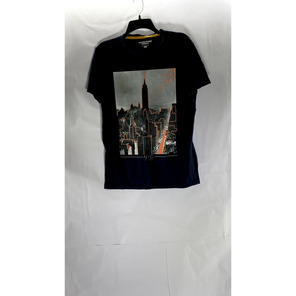 JACK & JONES Men's Navy Blazer Slim-Fit City Graphic Short Sleeve T-Shirt SZ L