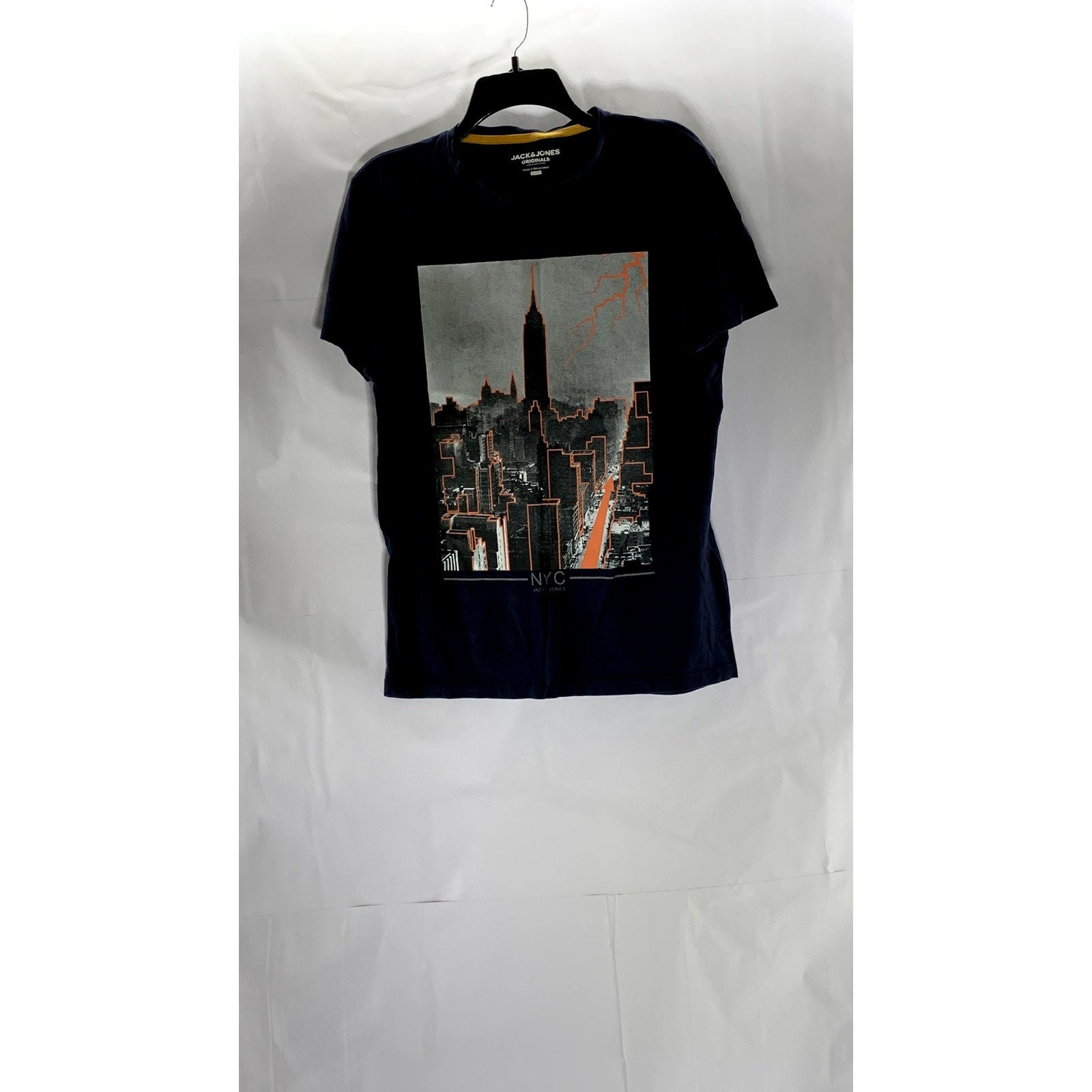 JACK & JONES Men's Navy Blazer Slim-Fit City Graphic Short Sleeve T-Shirt SZ L