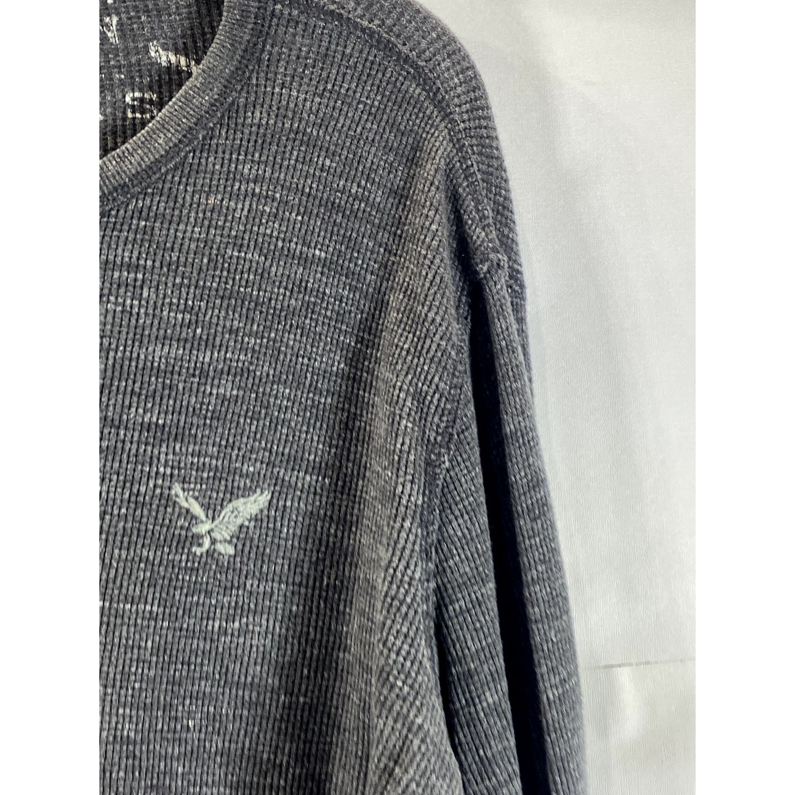 AMERICAN EAGLE OUTFITTERS Men's Charcoal Vintage Crewneck Thermal Shirt SZ S
