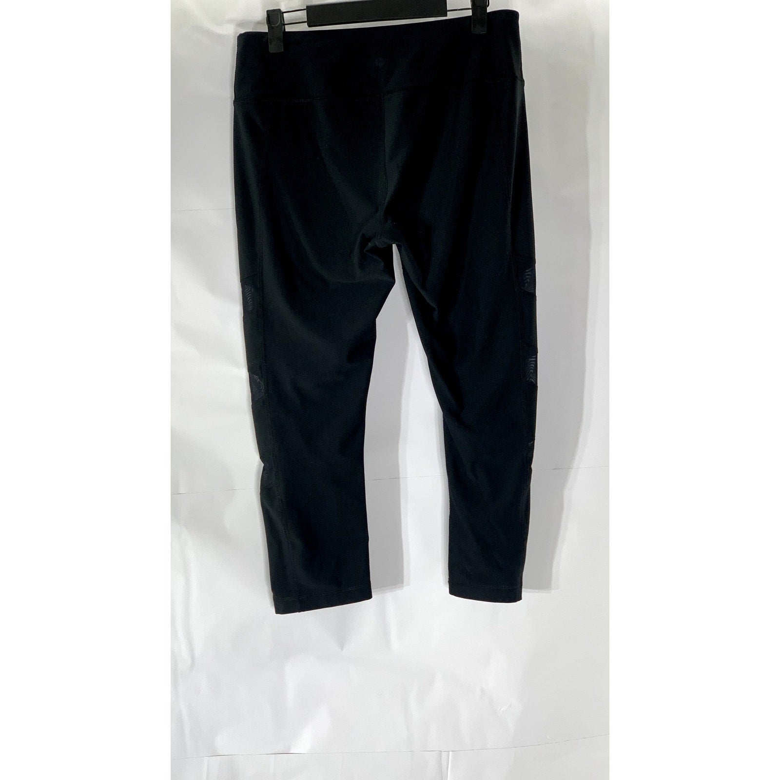 90 DEGREES BY REFLEX Women's Black Mesh High-Rise Cropped Leggings SZ L