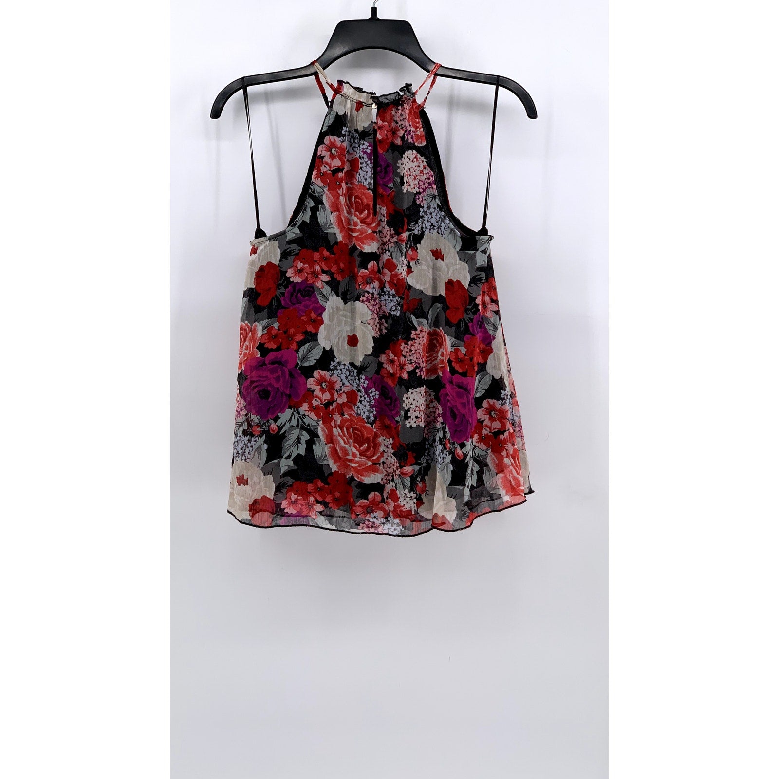 DYNAMITE Women's Black-Pink Floral Halter Sheer Top SZ S