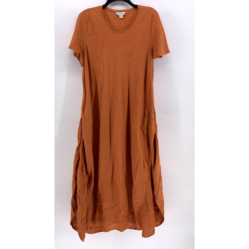 COLDWATER CREEK Women's Petite Orange Solid Linen-Blend Maxi Dress SZ PXL