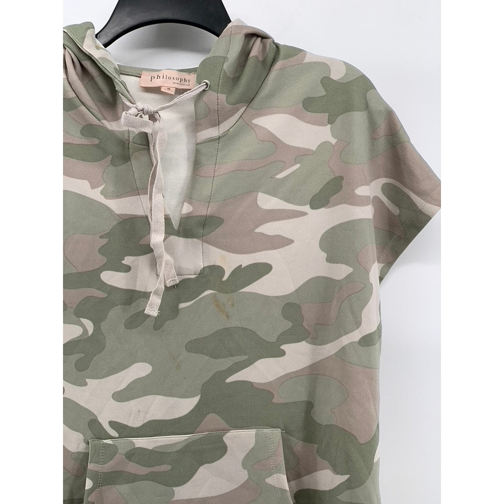 PHILOSOPHY Women's Green Camo Print Hooded Sleeveless Sweater Top SZ M