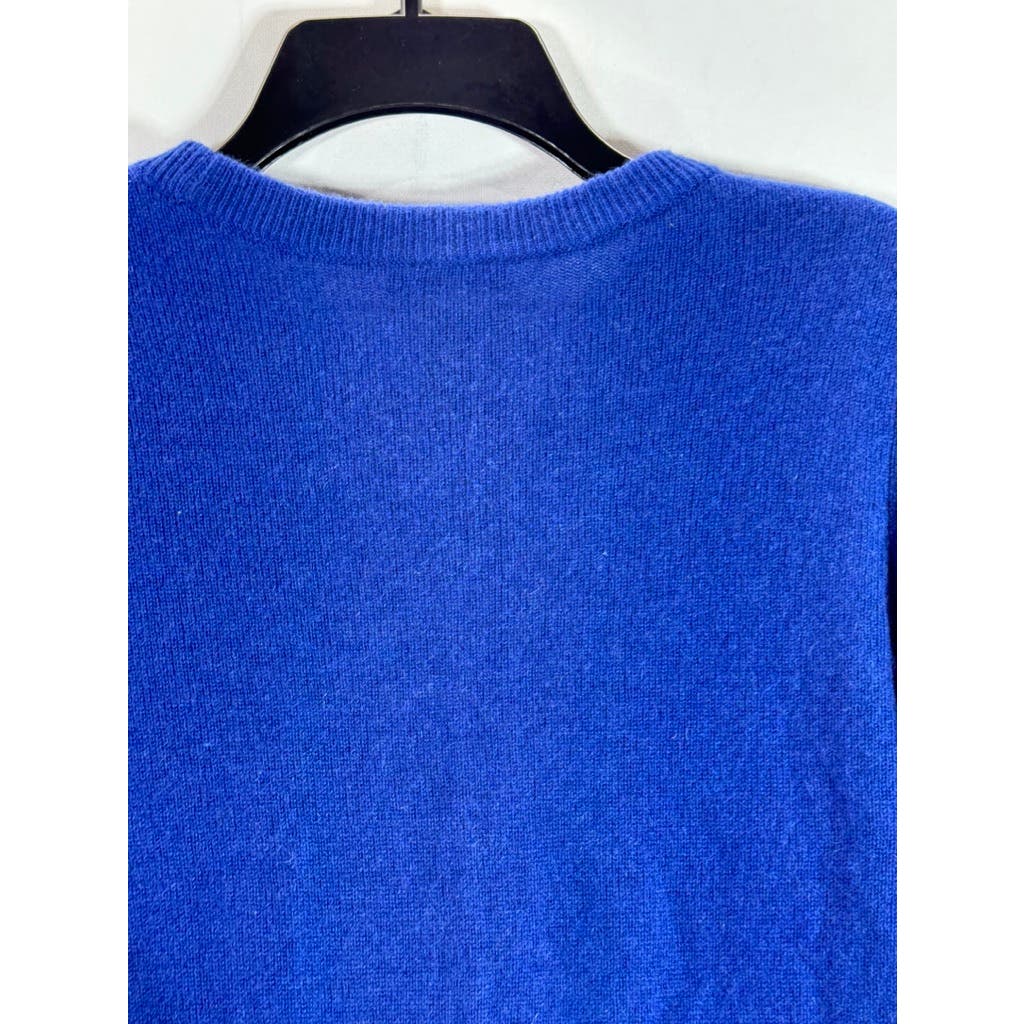 HALOGEN Women's Royal Blue Cashmere Crewneck Side-Slit Pullover Sweater SZ M