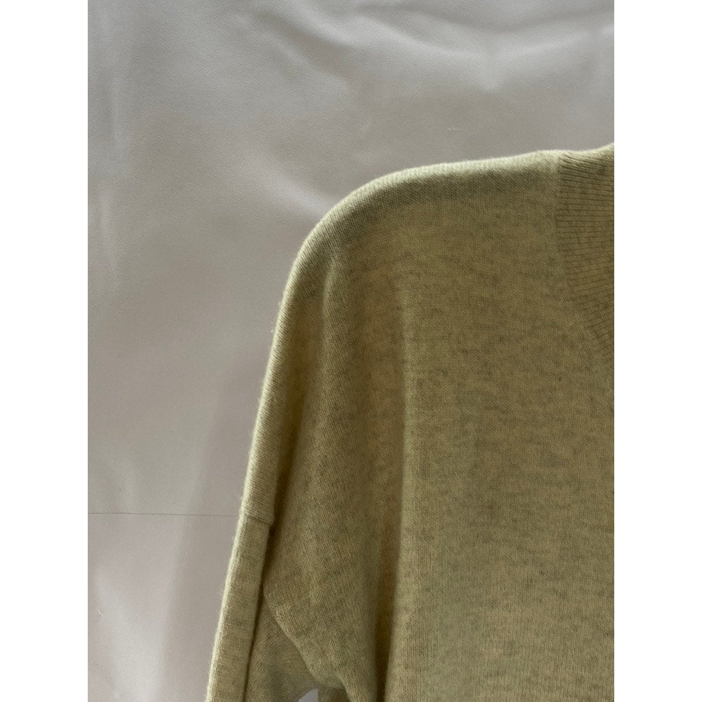 KOKUN Women's Tan/Black Cashmere Striped Colorblock  Side-Button Sweater SZ M