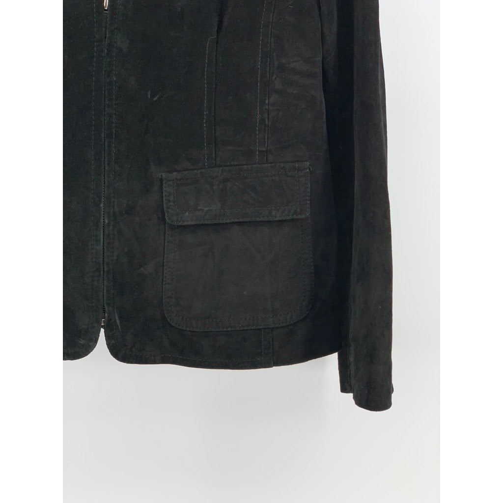 LIZ CLAIBORNE Women's Black Suede Zip-Up Jacket SZ M